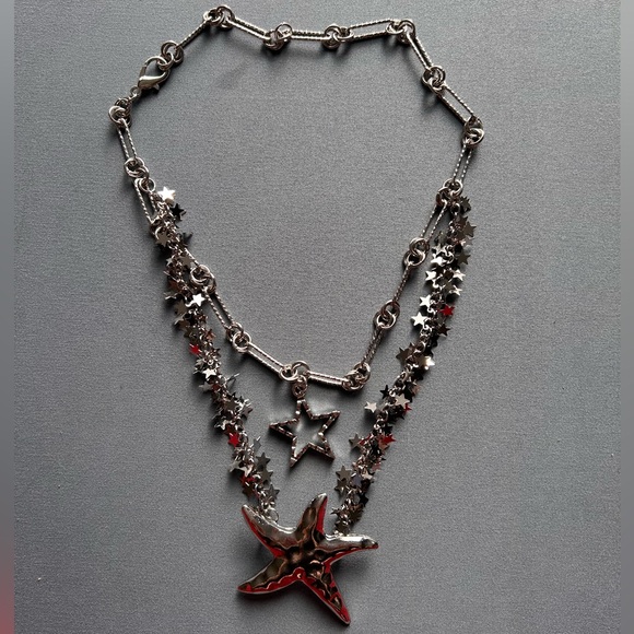 Jewelry - 3/$10 Silver Tone Starfish And Star Necklace